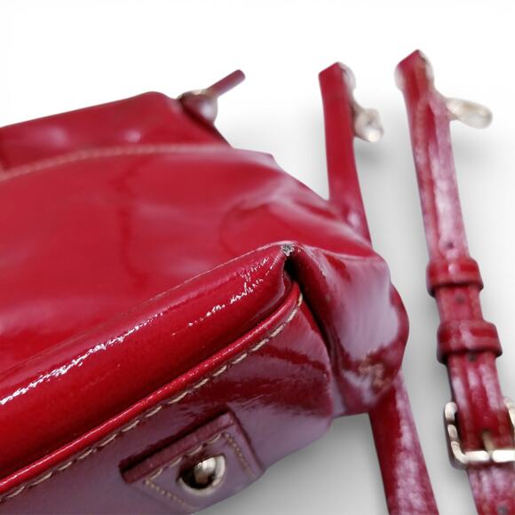 DOONEY & BOURKE Dillen Pocket Satchel Cherry Patent Leather Gold Crossbody Strap - Picture 7 of 16